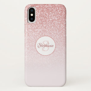 Blush Rose Gold Glitter Monogram iPhone X Case