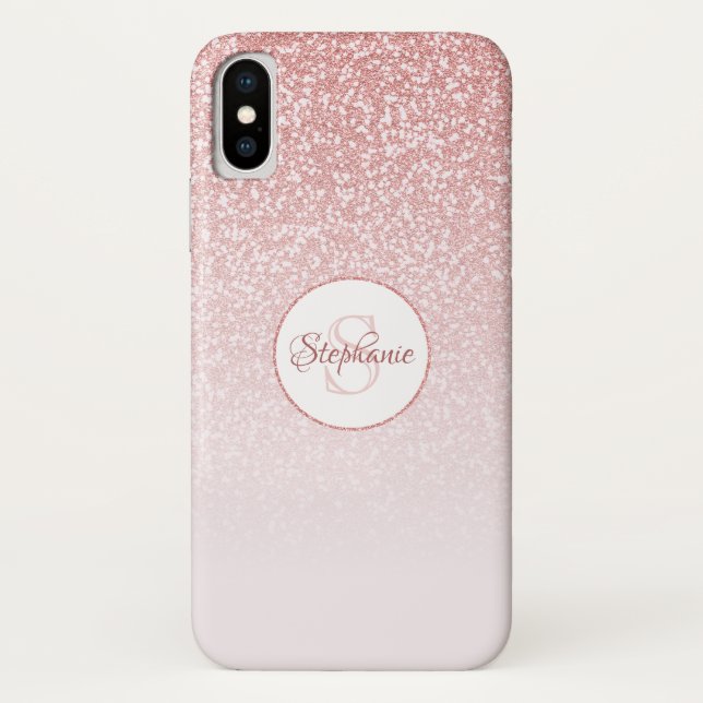 Blush Rose Gold Glitter Monogram Case-Mate iPhone Case (Back)