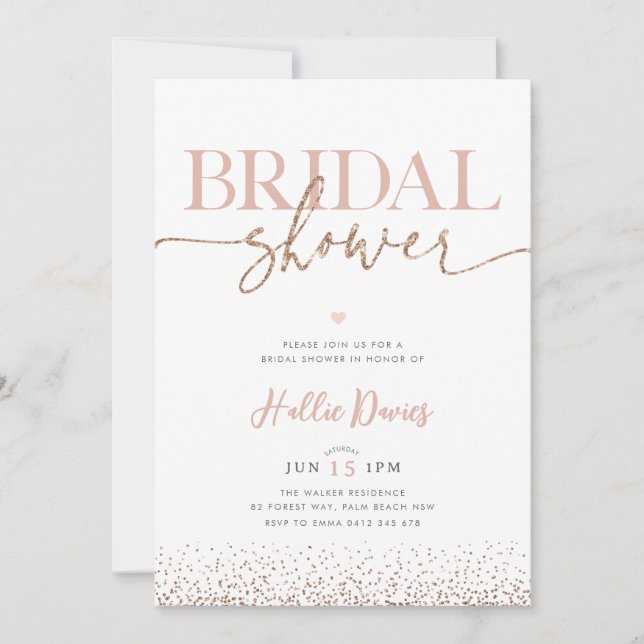 Blush Rose Gold Glitter Pretty Bridal Shower Invitation (Front)