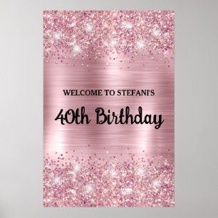 Blush Rose Gold Glittery Foil Birthday Welcome Poster