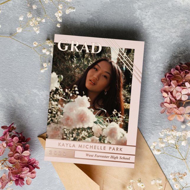 Blush Rose Gold Lines Photo Graduation (Creator Uploaded)