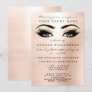 Blush Rose Gold Makeup Glitter Eye 16th Bridal Invitation