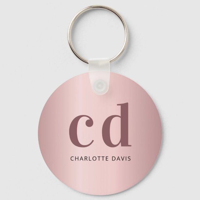 Blush rose gold monogram initials key ring (Front)