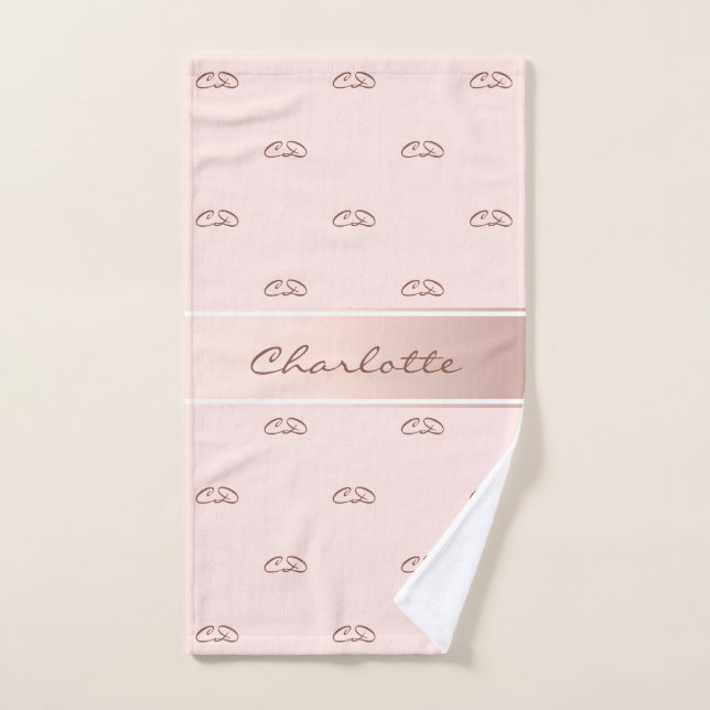 Blush rose gold monogram modern elegant name bath towel set (Hand Towel)