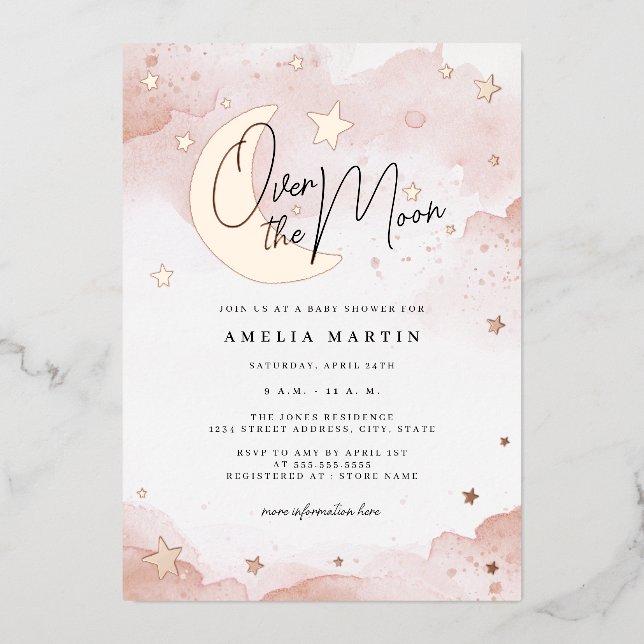 Blush Rose Gold Over the Moon Baby Shower (Front)