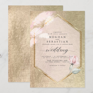 Blush Rose Gold Pampas Grass Floral  Invitation
