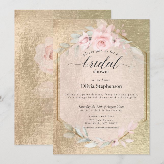 Blush Rose Gold Pampas Grass Invitation (Front/Back)