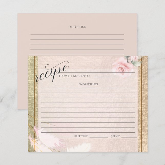 Blush Rose Gold Pampas Grass Recipe Card (Front/Back)