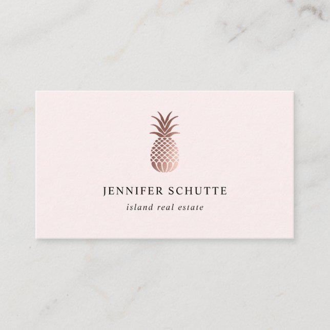 Blush Rose Gold Pineapple Tropical Real Estate Business Card (Front)