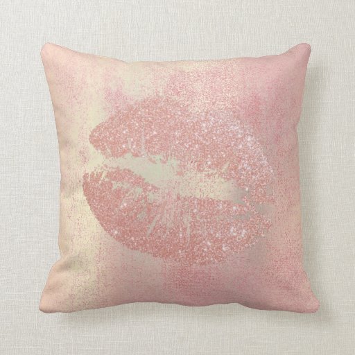 Image of Blush Rose Gold Pink Glitter Kiss Lips Makeup Cushion