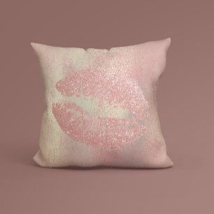 Blush Rose Gold Pink Glitter Kiss Lips Makeup Cushion