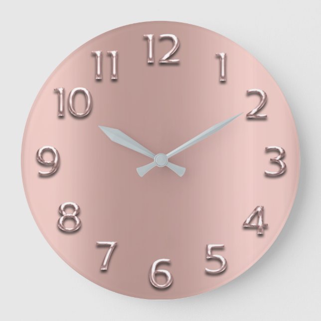 Blush Rose Gold Pink Lux Metallic Arabic Number Large Clock (Front)