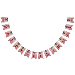 blush rose gold pink purple floral design bunting 