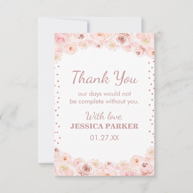 Blush Rose Gold Polka Dots Surprise Birthday Party Thank You Card (Front)