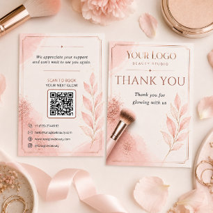 Blush Rose Gold QR Salon Thank You Card