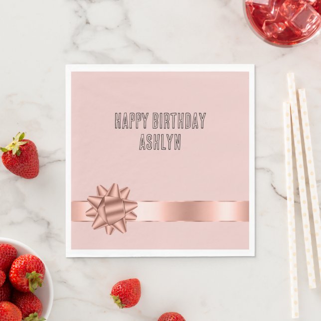 Blush Rose Gold Ribbon Bow Birthday Napkin (Insitu)