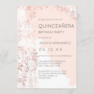 Blush Rose Gold Splatter Brushstroke Quinceañera Invitation