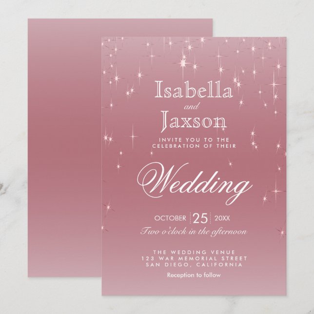 Blush Rose Gold Star Lights Invitation (Front/Back)