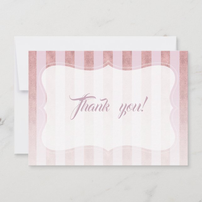 Blush Rose Gold Stripes Wedding Thank You Card (Front)