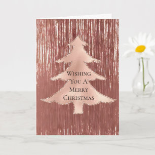 Blush Rose Gold Tinsel Christmas Tree Card