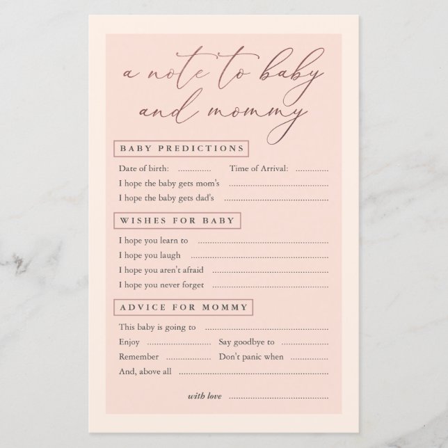 Blush Rose Gold Typography A Note To Baby & Mummy (Front)