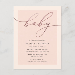 Blush & Rose Gold Typography Girl Baby Shower Invitation Postcard