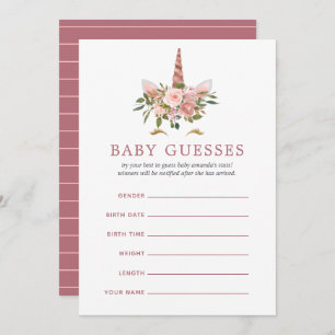 Blush & Rose Gold Unicorn Baby Shower Baby Guesses Invitation