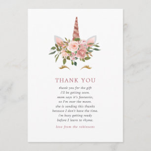 Blush & Rose Gold Unicorn Baby Shower Thank You