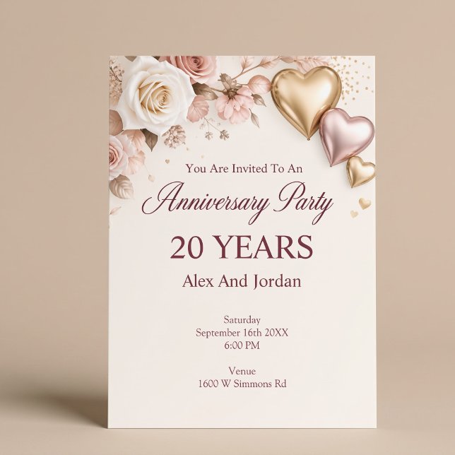 Blush Rose Gold Wedding Anniversary Party Invitation (Creator Uploaded)