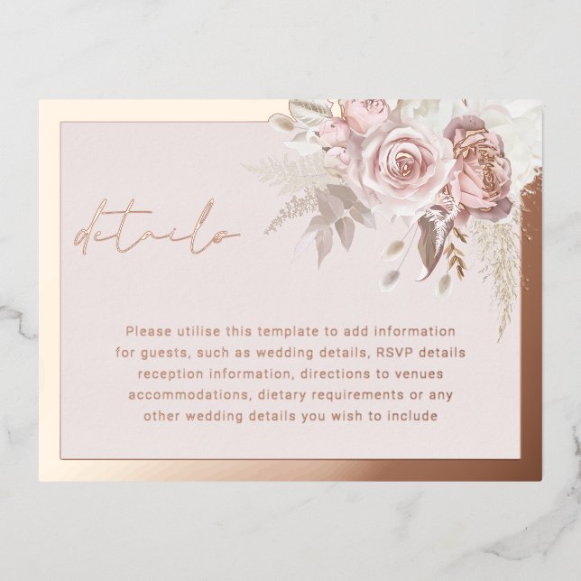 Blush Rose Gold Wedding Details Enclosure Card (Front)