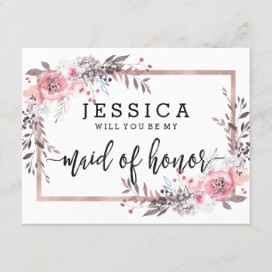 Blush & Rose Gold Will You Be My Maid of Honour Invitation
