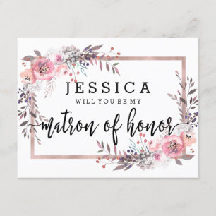 Blush & Rose Gold Will You Be My Matron of Honour Invitation