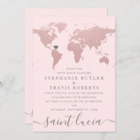 Blush Rose Gold World Map Travel Theme Wedding