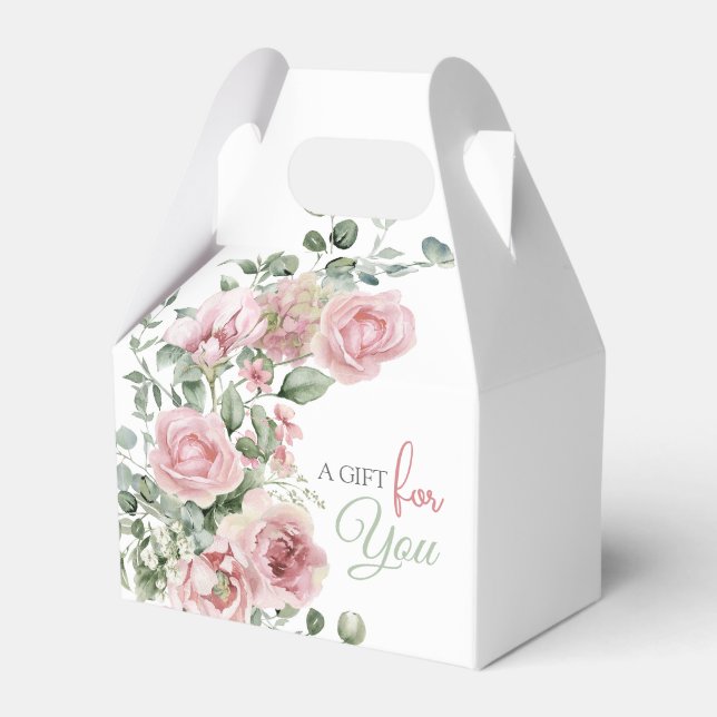 Blush Rose Greenery Eucalypt 55th Birthday Favour Box (Front Side)