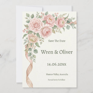 Blush Rose Greenery Save the Date Card