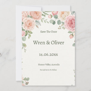 Blush Rose Greenery Save the Date Card