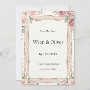 Blush Rose Greenery Save the Date Card