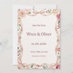Blush Rose Greenery Save the Date Card