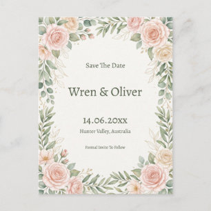 Blush Rose Greenery Save the Date Postcard