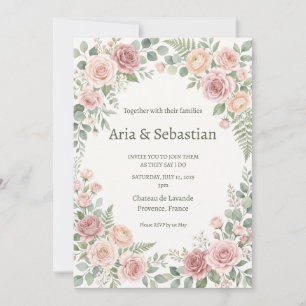 Blush Rose Greenery Wedding Invitation