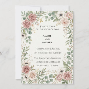 Blush Rose Greenery Wedding Invitation