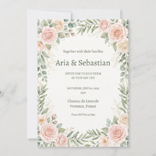Blush Rose Greenery Wedding Invitation