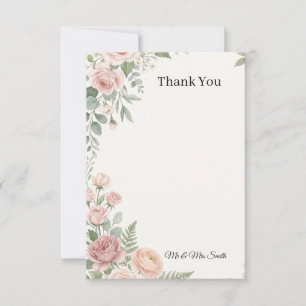 Blush Rose Greenery Wedding Thank You Card