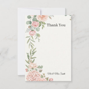 Blush Rose Greenery Wedding Thank You Card