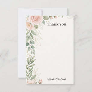 Blush Rose Greenery Wedding Thank You Card