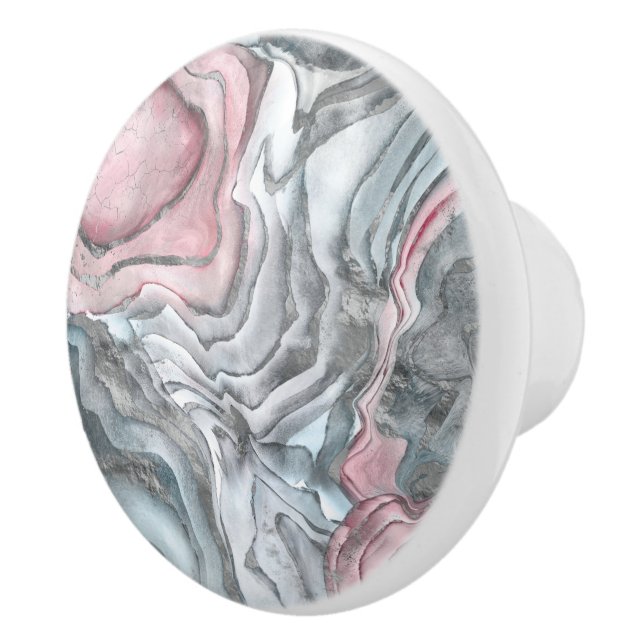 Blush rose marble - pastel pinks and silver ceramic knob (Right)