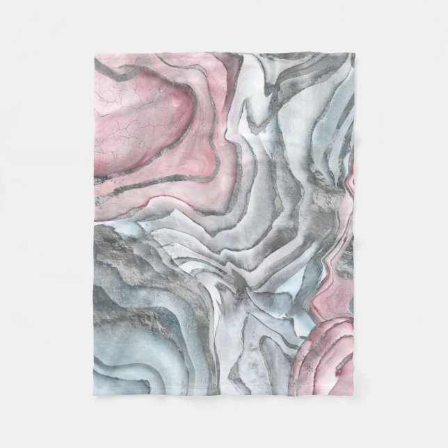 Blush rose marble - pastel pinks and silver fleece blanket (Front)
