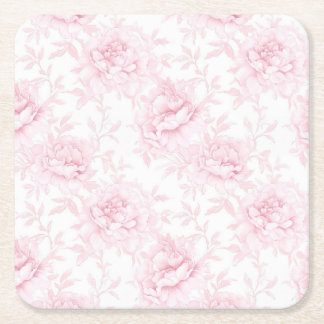 Blush Rose Outline Garden Party Paper Coaster