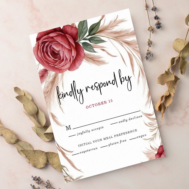 Blush Rose Pampas Floral Wedding RSVP Card (Creator Uploaded)