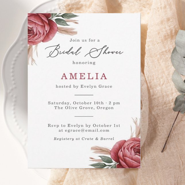 Blush Rose Pampas Grass Bridal Shower Invitation  (Creator Uploaded)